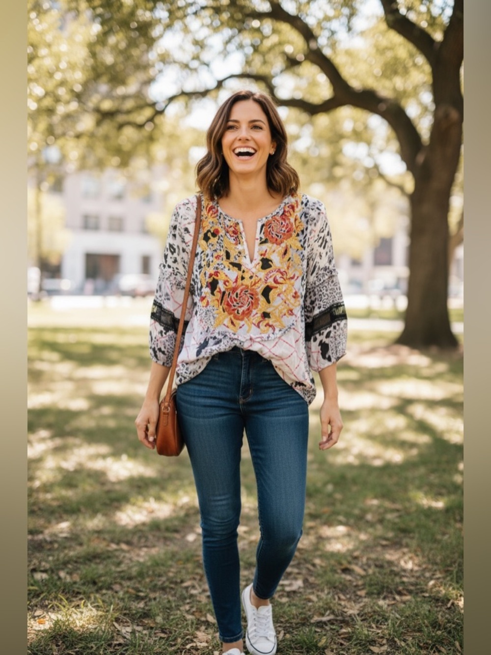 Anthropologie White Mixed-Print Embroidered Peasant Blouse - Picture 7 of 13